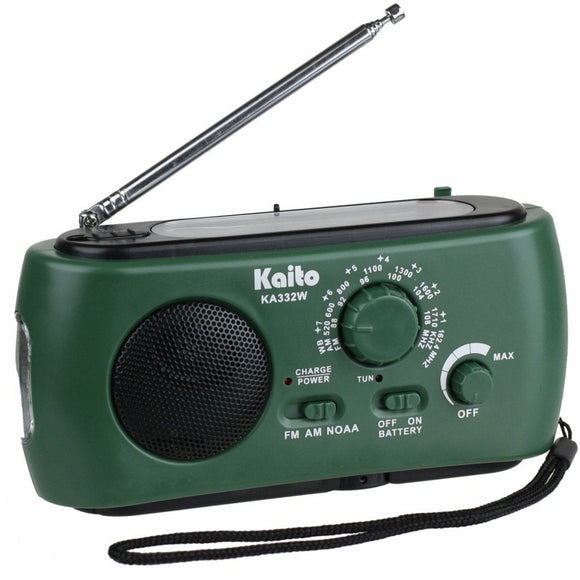 Kaito KA332W Portable Hand Crank Solar AM/FM NOAA Weather Radio Green