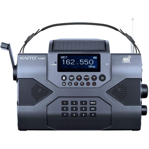 Kaito Voyager Max KA900 Digital Solar Dynamo Crank AM/FM/SW & NOAA Weather Stereo Radio Receiver with Bluetooth, Real-time Alert, MP3 Player, Recorder & Phone Charger