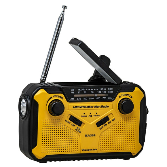 Kaito KA369 AM FM Weather Emergency Radio with Flashlight Solar Crank and SOS Siren