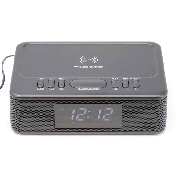 Kaito KA718 Voyager Home Bedside Alarm Clock Radio with Bluetooth Speaker & Wireless Mobile Charger, Black