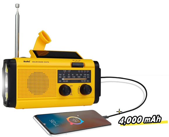 Kaito KA278 Emergency Weather Radio NOAA AM FM 4000mAh Power Bank Solar Crank