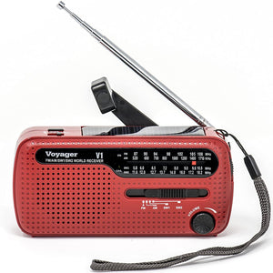 Kaito V1 Voyager Solar/Dynamo AM/FM/SW Emergency Radio with Cell Phone Charger and 3-LED Flashlight, Red