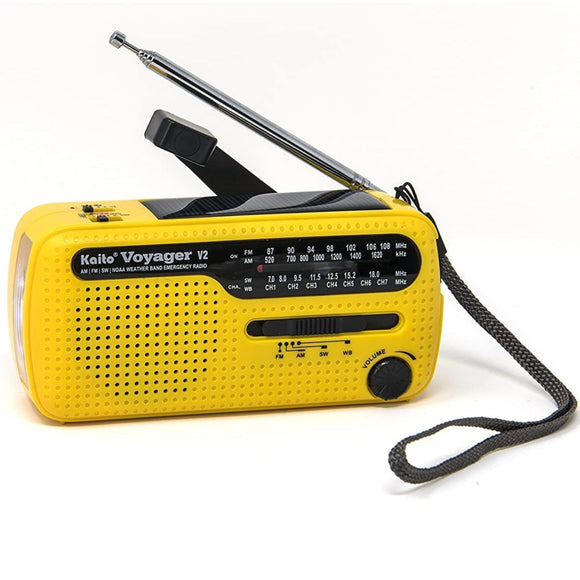 Kaito V2 Best NOAA and SW Portable Solar/Hand Crank AM/FM, Shortwave & NOAA Weather Emergency Radio with USB Cell Phone Charger & LED Flashlight, Yellow