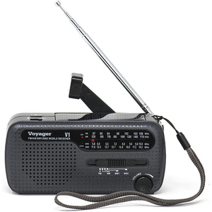 Kaito V1 Voyager Solar/Dynamo AM/FM/SW Emergency Radio with Cell Phone Charger and 3-LED Flashlight, Iron Gray