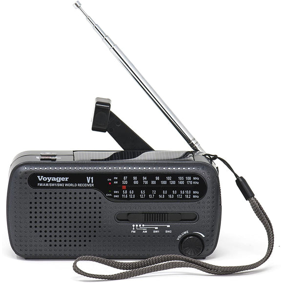 Kaito V1 Voyager Solar/Dynamo AM/FM/SW Emergency Radio with Cell Phone Charger and 3-LED Flashlight, Iron Gray