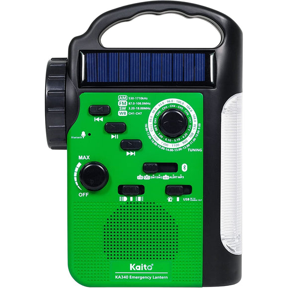 Kaito KA340 Hand Crank Rechargeable LED Camping Lantern & Emergency AM/FM/SW NOAA Weather Alert Radio with Bluetooth, Flashlight, 5V USB Mobile Phone Charger, MP3 Player & Siren