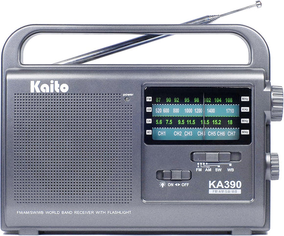 Kaito KA390 Portable AM/FM Shortwave NOAA Weather Radio with LED Flashlight