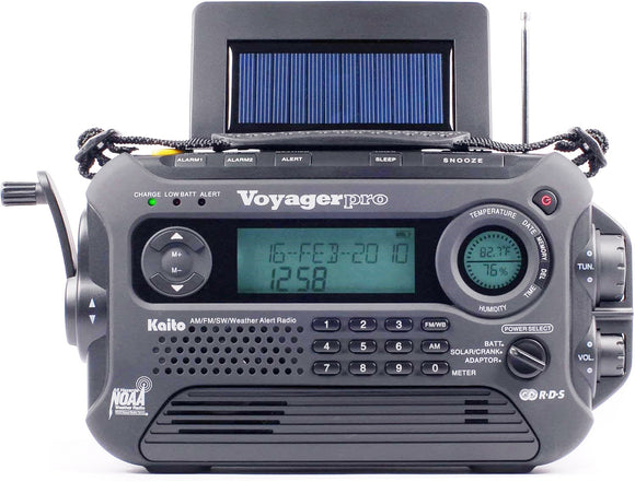 Kaito KA600L Emergency AM/FM/SW NOAA Weather Alert Radio with Solar Crank Black